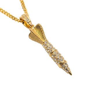 18k argent plaqué or arrow pendentif pendentif hip hop glacé bling strass de mode punk roquette pendentif collier hommes bijoux