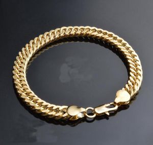 18K Solid Fine Gold FINISH Curb Chain Solid Link Armband 10MM Heren Dames Cadeau Prachtig1696259