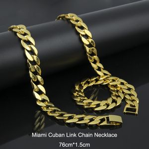 Collar de cadena de eslabones cubanos de MIAMI chapado en oro sólido de 18 quilates Hip Hop Bling Curb Jewelry Singer Rocker para hombres y mujeres 76 cm * 1,5 cm