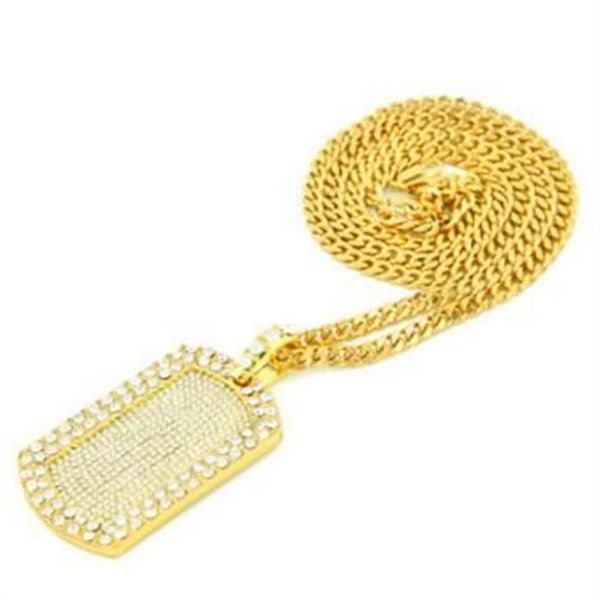 Pendentif Swing en diamant d'eau plaqué or massif 18 carats, Blingbling, marque de chien Manchu, hommes et femmes, collier Hip Hop 227r