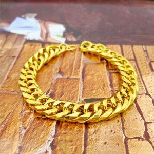 Bracelet en or 18 carats pour hommes, imitation de chaîne de réservoir de 12mm d'épaisseur, bracelet dominateur cubain, produit