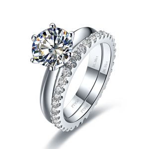 18K wit vergulde sieraden Sterling zilver NSCD Solitaire Engagement Diamond Ring met 0.55ct Infinity Wedding Band Ring Dames Ringen Set