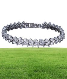 18K White Gold plaqué zirconia Bracelet Bracelet Diamond Hand Chain pour hommes Femmes coeur Amour Bracelets Bangle Lover Gift Val9670211