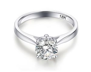 Anillos de oro blanco de 18 quilates para mujer 2.0ct corte redondo Zirconia diamante solitario anillo boda banda compromiso nupcial