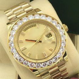 18K Geel Gold Day-datum automatische beweging Men Watch Big Diamond Bezel 41mm Mens Polhorloges233y