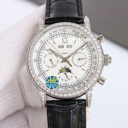 Reloj para hombre con diamantes en oro amarillo de 18 quilates Swiss CH 29 -535 Automático Esfera blanca / azul / negra Calendario perpetuo Cristal de zafiro Fase lunar Relojes de lujo clásicos