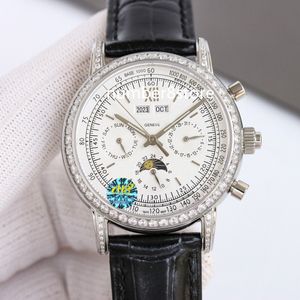 18K geelgouden diamanten herenhorloge Zwitsers CH 29-535 automatisch wit/blauw/zwarte wijzerplaat eeuwigdurende kalender saffierkristal maanfase klassieke luxe horloges