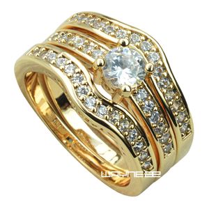 Amarillo 18K boda del compromiso juegos de anillos de oro Fille w cristal / R179 M-U