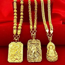 Collar de oro amarillo de 18 quilates para mujeres y hombres, collar con colgante de dragón dorado de Guanyin hueco, compromiso de boda, regalo de joyería no se descolora 240115