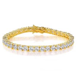 Bracelet de tennis classique plaqué or jaune 18 carats avec zircone cubique et diamants simulés pour femmes, hommes et filles