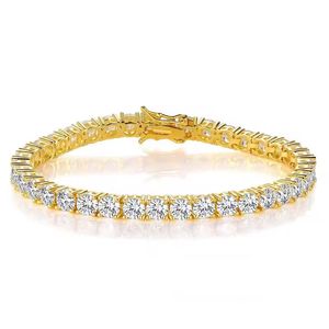 Bracelet de tennis classique plaqué or jaune 18 carats avec zircone cubique et diamants simulés pour femmes, hommes et filles