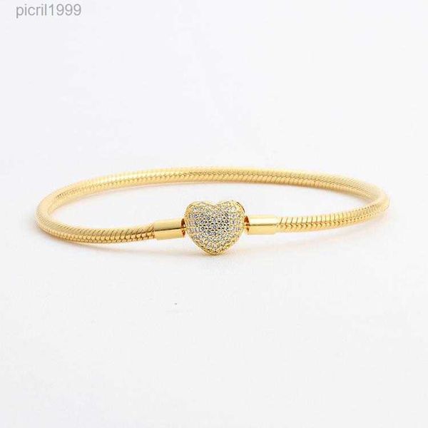Bracelets en forme de cœur en diamant plaqué or jaune 18 carats, coffret original pour chaîne serpent en argent 925, bijoux de mariage pour femmes, 520