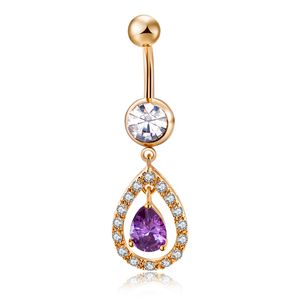 18K Geel Vergulde Rood / Wit CZ Crystal Teardrop Body Piercing Buik voor meisjes Dames P0179