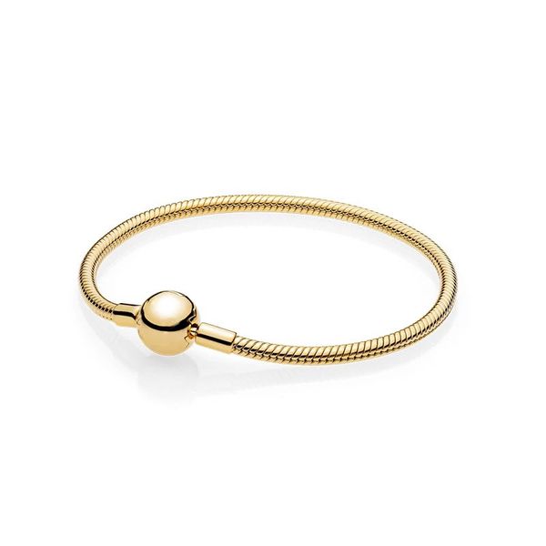 Bracelet chaîne serpent plaqué or jaune 18 carats pour mariage Pandora authentique bijoux en argent sterling chaîne à la main pour femmes bracelets porte-bonheur avec coffret d'origine