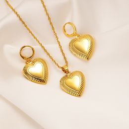 18K Gele Solid Fine Gold GF Ketting Oorbel Indiase Etnische Hart Hanger Ketting Dames Sieraden Sets Kettingen Bruiloft