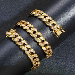 18 quilates chapado en oro blanco amarillo 13 mm 16-24 pulgadas en forma de T CZ piedra collar de cadena cubana 7/8 pulgadas pulsera joyería de moda para hombres mujeres