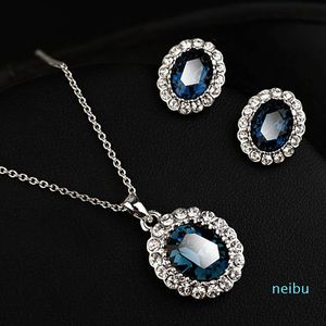 18KGP alliage de haute qualité autrichien bleu/vert/rouge/pruneau cristaux pendentif collier boucle d'oreille bijoux ensembles environnement femmes bijoux cadeaux