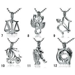 18KGP Signos de la moda del zodiaco Montajes colgantes Doce constelaciones estilo Perla Gema Cuentas Jaula Medallones DIY Lucky Charm Jewelry 329u