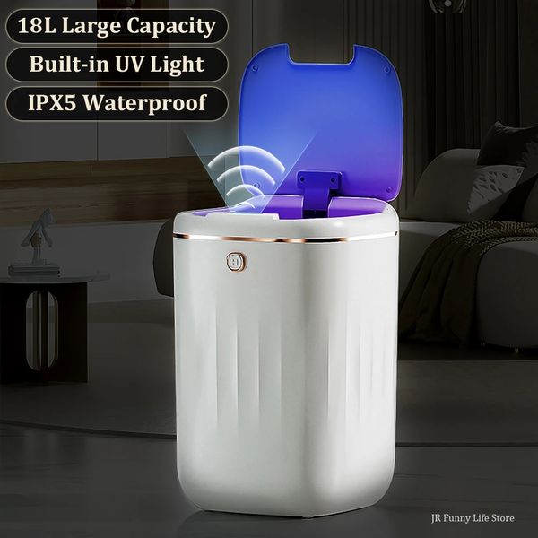 18L Cats de basura del sensor automático con luz de polvo inteligente recargable de luz UV para el lavabo del baño con la tapa de la tapa 240408