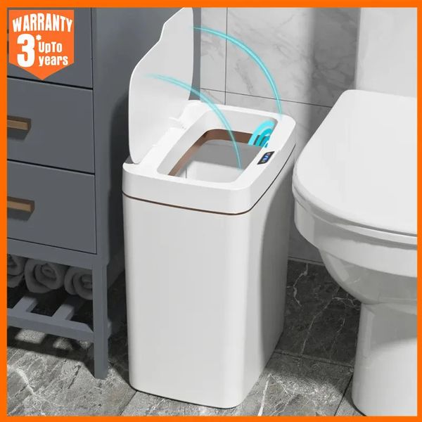 18L Smart Bathroom Trash Can Automatic Trash Trash Can White Whiteless Smart Capteur Smart Garbage Bin Home Smart 240416