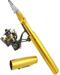 18 m 21 m tige en forme de stylo filature canne de poche télescopique canne à pêche en fonte ensemble de moulinets portable mini canne à pêche à coque métallique 201025077593