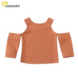 18M-7Y Herbst Winter Kleinkind Kind Mädchen Gestrickte Langarm Pullover Mode Off Schulter Feste Kleidung 210515