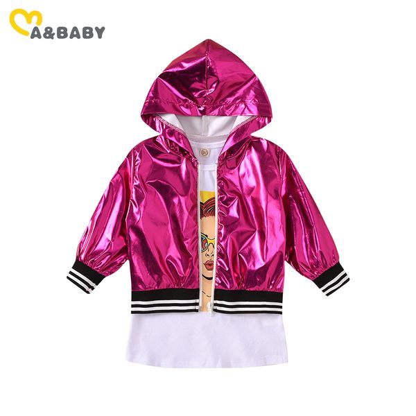 18M-8Y mode enfant en bas âge enfant filles vêtements ensemble Laser à manches longues vestes manteaux + dessin animé robe Cool enfants Costumes 210515