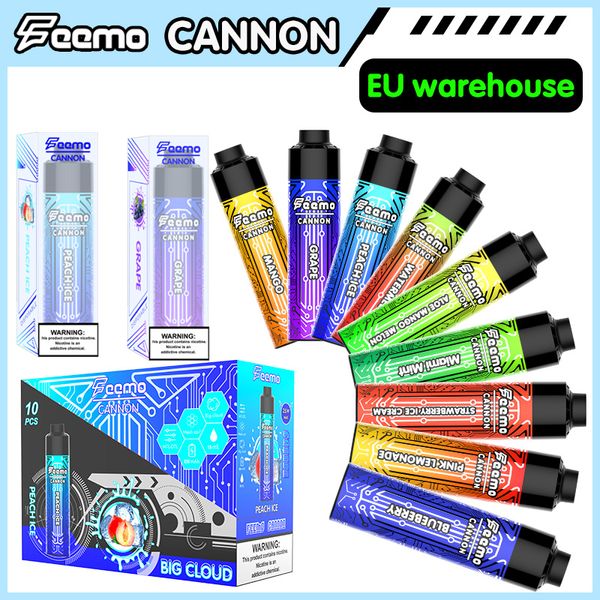 Capacidad de vape de 18 ml 0.5ohm Big Cloud E-cig Vapor Pen Box Feemo Cannon Vape Vape Vape ajustable Airflow 850mAh Type-C Vape Batería Vapor mayorista