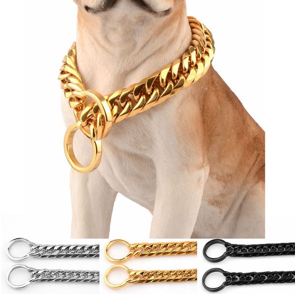 18mm 16 ~ 34 pouces accessoires pour chiens or argent ton noir double bordure chaîne cubaine cous chaîne pour animaux de compagnie en acier inoxydable colliers pour animaux colliers chaînes hautement polies