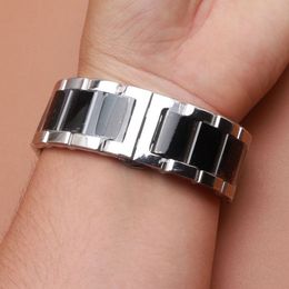 18mm 20mm 21mm 22mm 23 24mm Bracelet de montre avec boucle papillon Couleur argent et noir métal en acier inoxydable poli w266P