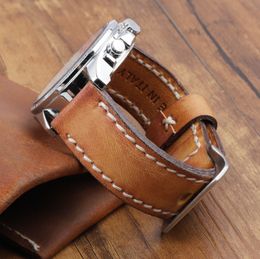 18mm 20mm 22mm 24mm Retro Lederen Horlogebandje Mannen Blauw Geel Horlogeband voor Panerai Vervanging bands Wist Armband 220622