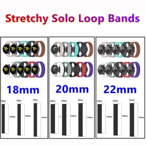 18mm 20mm 22mm Boucle Solo Extensible Sangles En Silicone Bande De Sport Bracelet De Remplacement Élastique Pour Samsung Watch 41mm 45mm Active2 S2 S3 Huawei Watch3 Pro