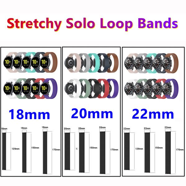 18 mm 20 mm 22 mm Correas de silicona elásticas Solo Loop Banda deportiva Pulsera de repuesto elástica para Samsung Watch 41 mm 45 mm Active2 S2 S3 Huawei Watch3 Pro