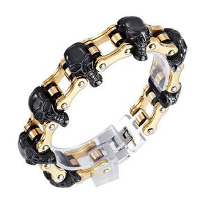 18mm / 22-23cm jongens heren schedel zwart goud zilver toon fiets fietser motorfiets link ketting 316L roestvrij stalen armband sieraden