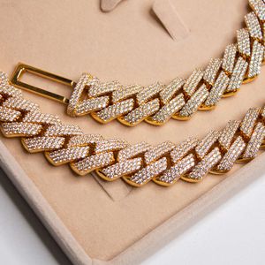 18 mm 3 rij buste naar beneden Iced Out Miami Prong Setting Mossanite Cuban Link Hip Hop Necklace VVS Moissanite Cubaanse ketting