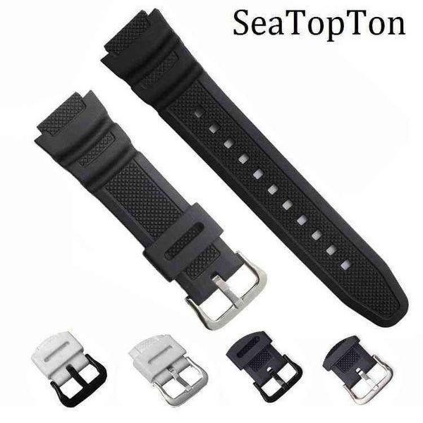 Bracelet Sile noir 18mm pour Casio AE-0w AQ-S810W SGW-400H SGW-300H Bracelet en caoutchouc à boucle ardillon Bracelet de poignet G220420