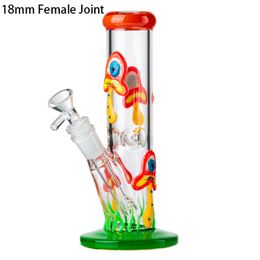 18mm Femelle Joint Narguilés Bongs En Verre Diffusés Downstem 8 Pouces Lueur Dans L'obscurité Conduites D'eau Droite Perc 3D Huile Dab Rigs Avec Bol LXMD20104