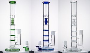 18 mm vrouwelijke gewricht Hookahs Glass Bong 12 inch Heigh Triple Beecomb Water Pijpen Birdcage Percolator 5 mm Dikte rechte buis met kom heldere blauwe groene olie DAB -rigs