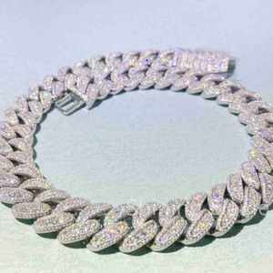 18 mm hoogwaardige luxe mode ketting buste naar beneden Iced Moissanite Silver Miami Cuban Link Chain Men ketting