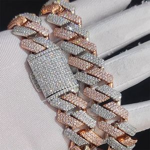 Chaîne de tennis Hip Hop de 18 mm, chaîne cubaine en losange entièrement diamantée, collier en or Rose