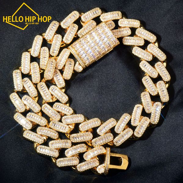 Hello hip-hop 18MM hommes Miami chaîne Baguette collier cubain glacé zircon cubique or argent couleur Hip Hop Punk bijoux