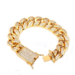 18mm mannen zirkoon Cubaanse link armband hiphop sieraden goud dikke zware koper materiaal iced out cz chain 20 '' hot top fashioncm