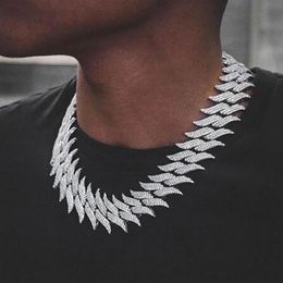 18MM Spike Chain 3 Row Cubic Zirconia Cuban Link Men's 14k White Gold Plated Hip Hop Collier Fashion Big Heavy Spiked Shaped3255