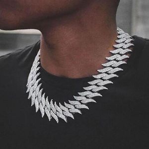 18 mm Spike Chain 3 Rij Cubic Zirkonia Cuban Link Heren 14K Wit Gold Gepated Hip Hop Necklace Fashion Big Heavy Spiked Formed277i