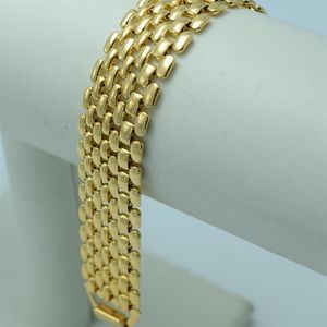 Pulsera de malla ancha de 18 mm Cadena de pulsera de pulsera de moda suave llena de oro amarillo de 18 k 8 07 pulgadas Cadena de muñeca para hombre para mujer Link241P