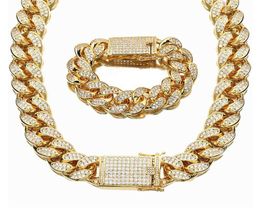 18 mm más ancho Hip Hop Alto Pulido Brillante Completamente Cubic Zirconia Cierre Miami Cuban Link Collar Pulsera Hombres Mujeres ICED OUT Bling Jewe8124320