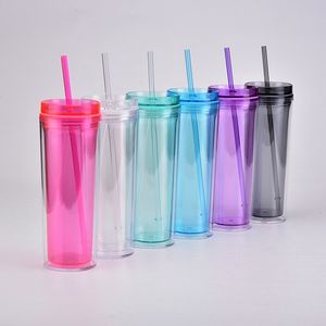 18oz Acryl Skinny Tumbler Dubbele Muur Duidelijke Drinkbeker met deksel en rietjes Heat Proof Waterfles door zee T2i52155