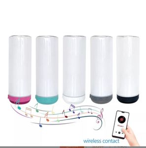 20 oz Sublimation Bluetooth haut-parleur gobelet droit gobelet sans fil intelligent musique tasses en acier inoxydable Smart Drinkware bouteille d'eau avec couvercles