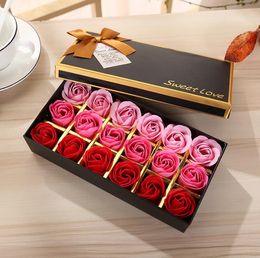18 stks Bad Zeep Rose Artificial Flower Floral Soap Rose-bloemblaadjes in geschenkdoos voor Valentines Anniversary Moederdag Verjaardag SN3644