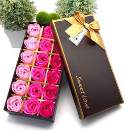18 stks Bad Zeep Rose Kunstbloem Floral Soap Roses Bloemblaadjes in Geschenkdoos voor Bruiloft Valentines Anniversary Moederdag Verjaardag